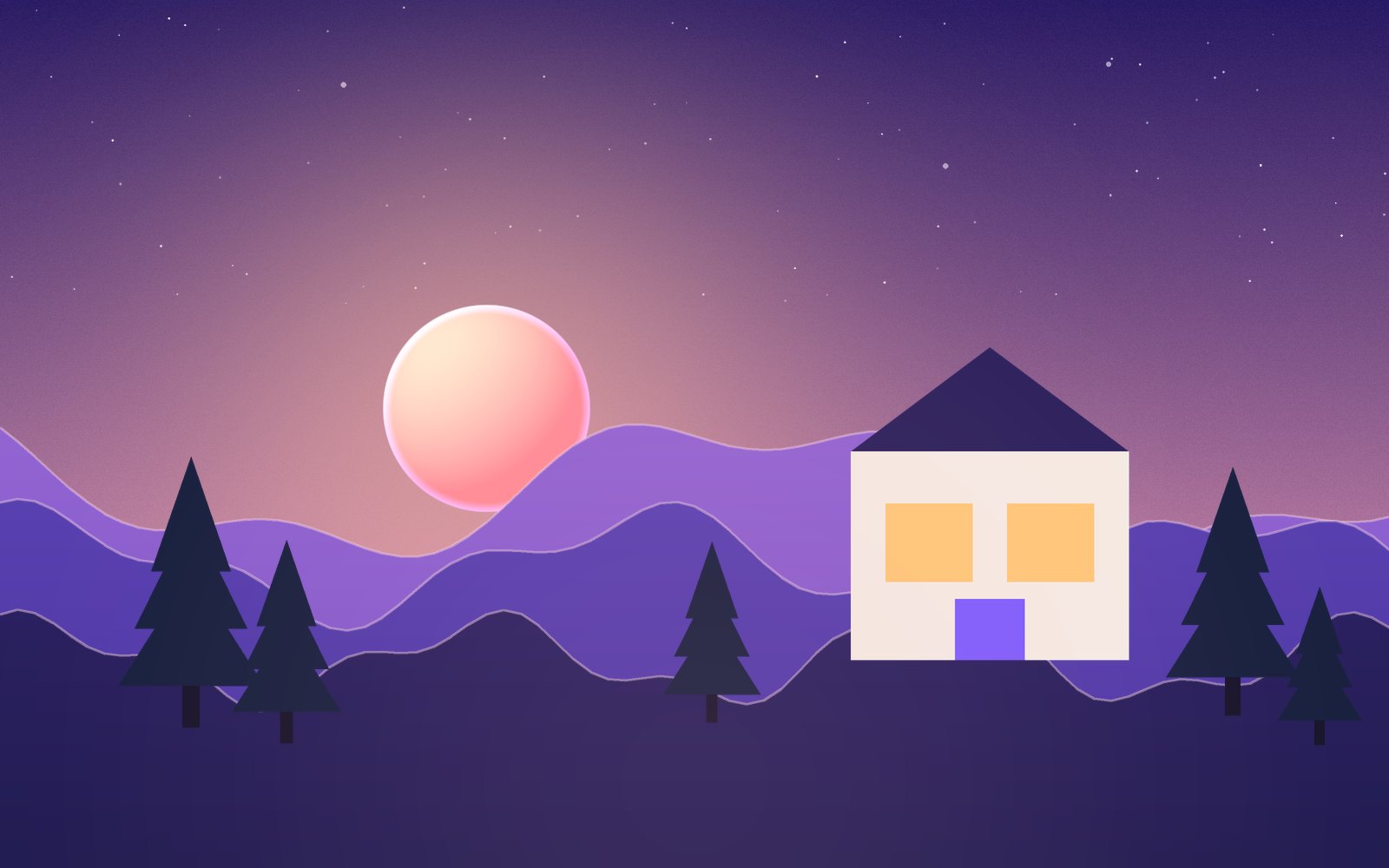 The same scene in colour at dusk