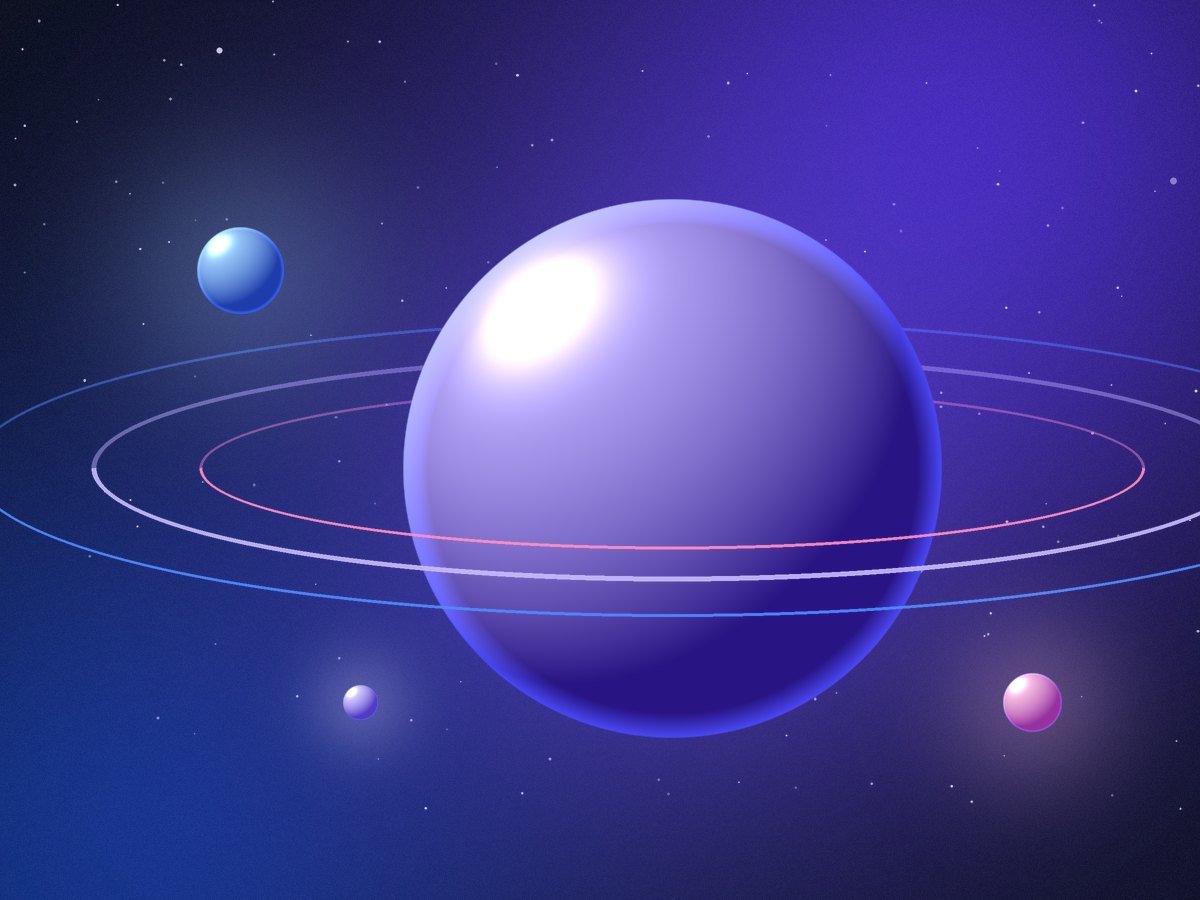 A glass planet with rings and moons