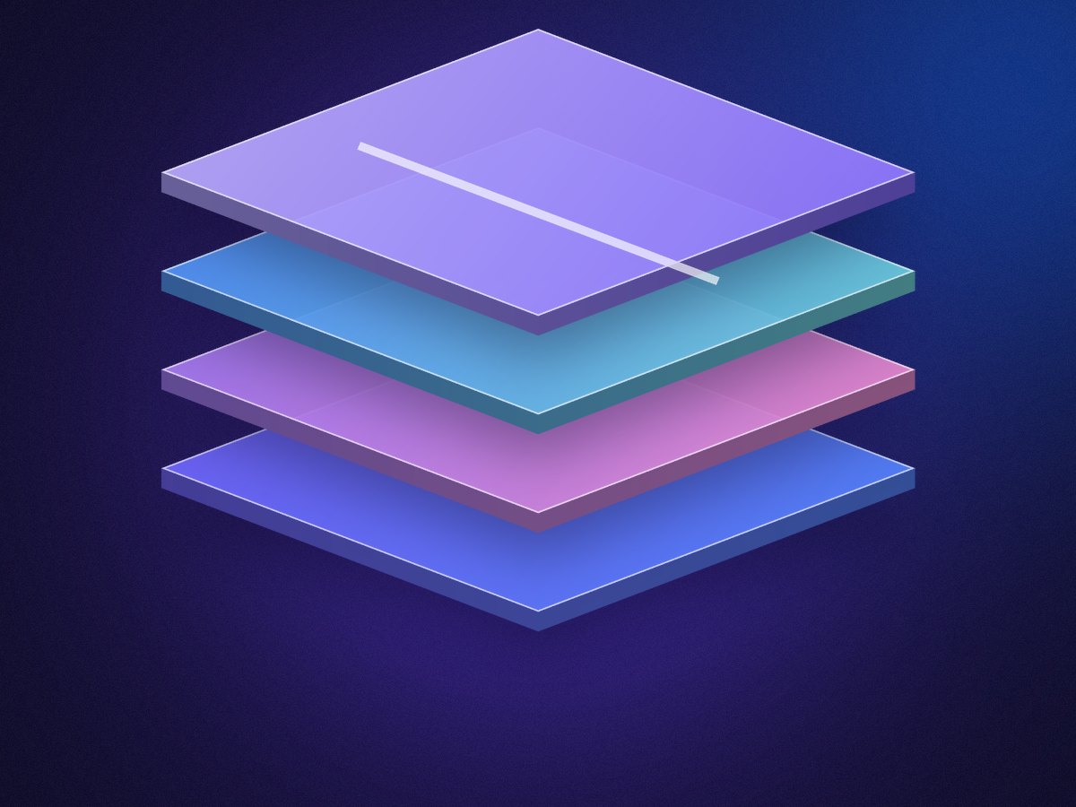 Stacked glass layers in violet and blue