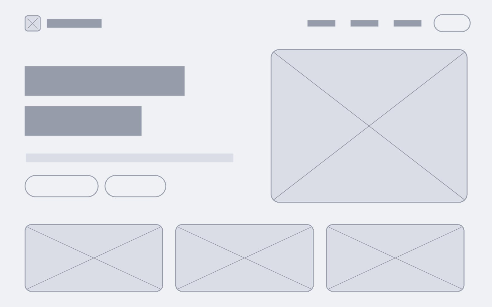 Grey wireframe of a landing page