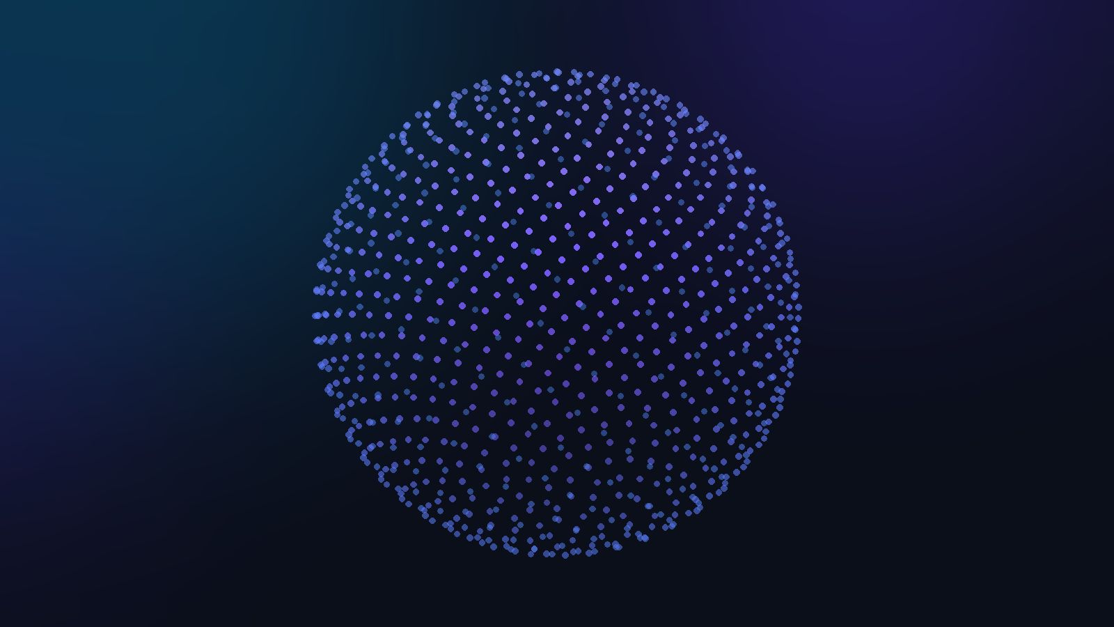 A sphere of glowing dots turning and morphing into a ring
